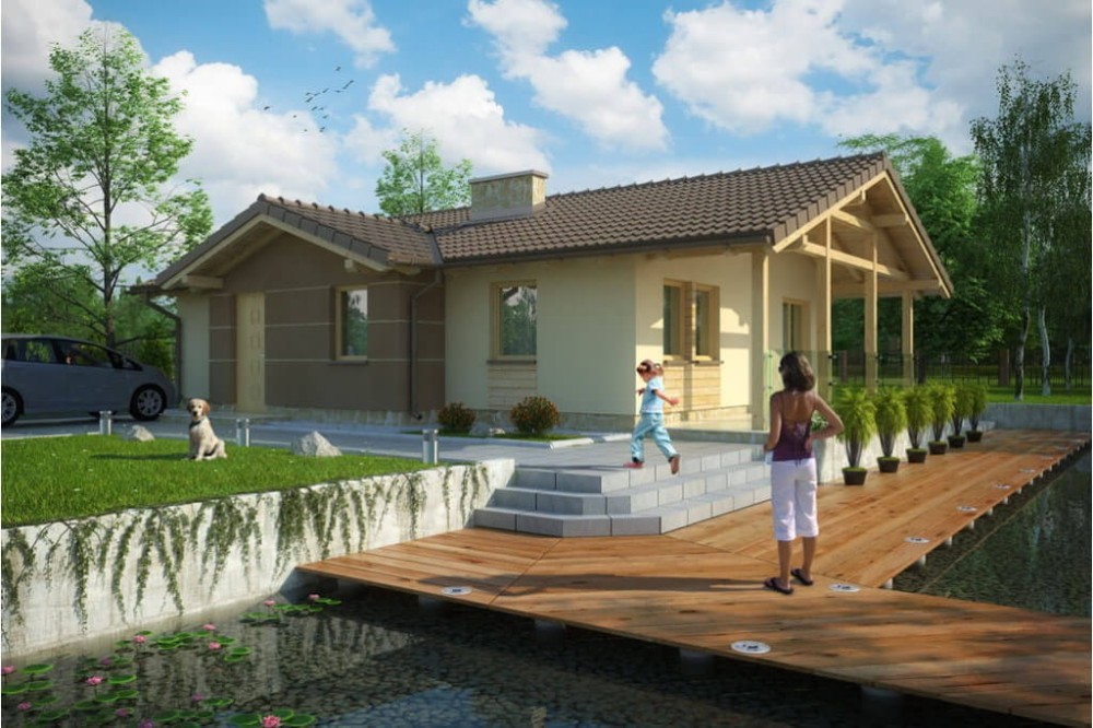 Projekt domu Rączyn L-6033, parterowy, bez podpiwniczenia-kolorystyka wersja 1