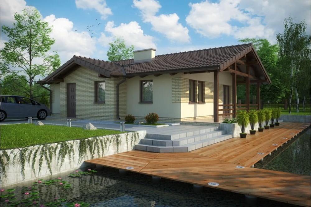 Projekt domu Rączyn L-6033, parterowy, bez podpiwniczenia-kolorystyka wersja 3
