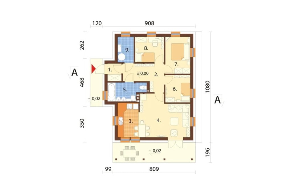 Projekt domu Rączyn L-6033, parterowy, bez podpiwniczenia - rzut parteru