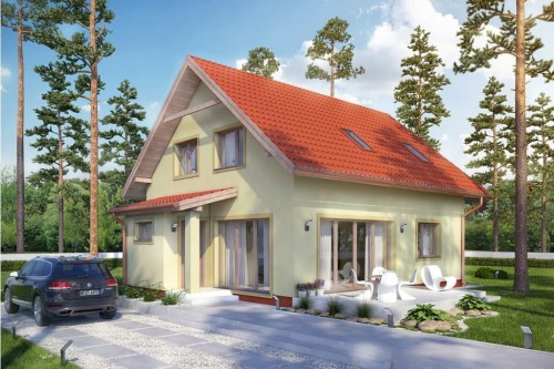 Projekt domu Kroplikowice 2 L-6592, parterowy z poddaszem mieszkalnym, bez podpiwniczenia, bez garażu-kolorystyka wersja 2