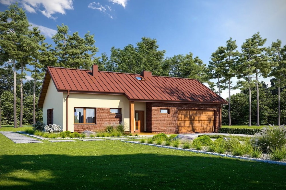 Projekt domu Italica DM-6718, parterowy, nowoczesny, z garażem dwustanowiskowym, bez podpiwniczenia - wizualizacja elewacji