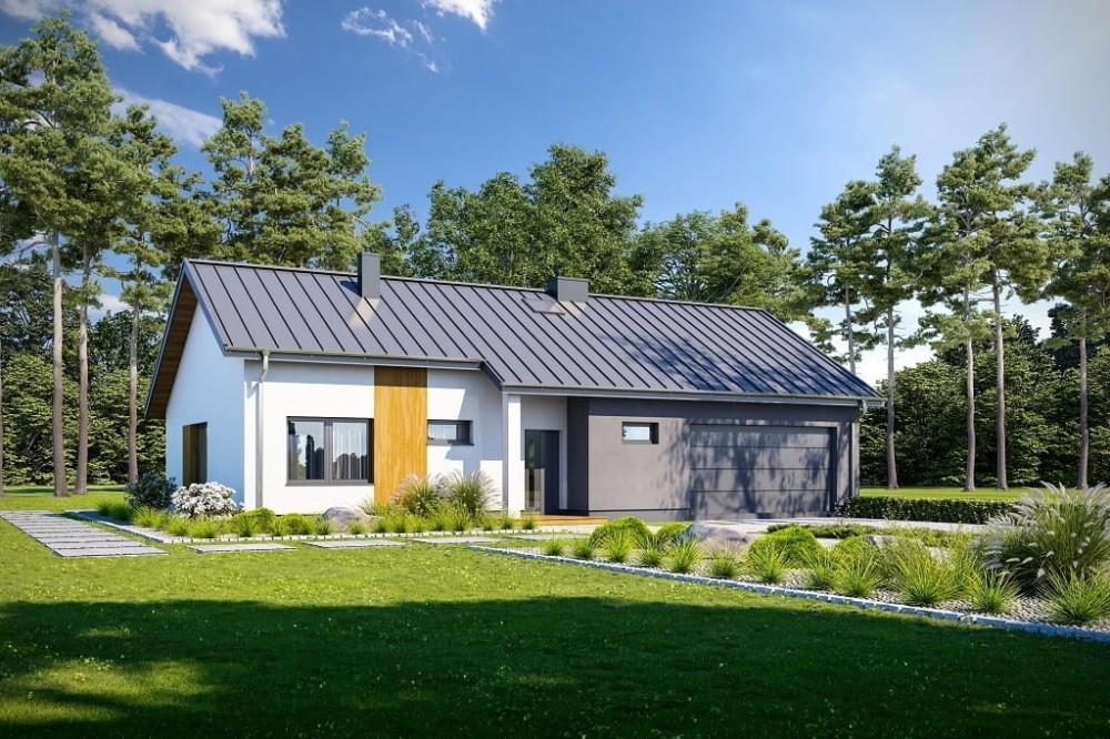 Projekt domu Italica DM-6718, parterowy, nowoczesny, z garażem dwustanowiskowym, bez podpiwniczenia - wizualizacja elewacji