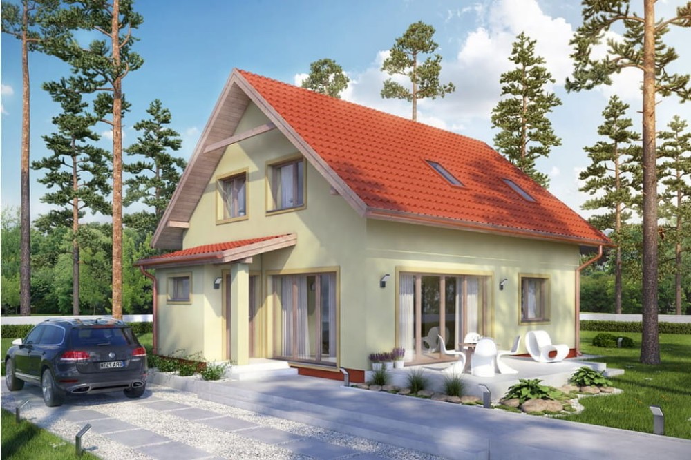 Projekt domu Kroplikowice 2 tech. L-6592 tech., parterowy z poddaszem mieszkalnym, bez podpiwniczenia, bez garażu-kolorystyka wersja 2