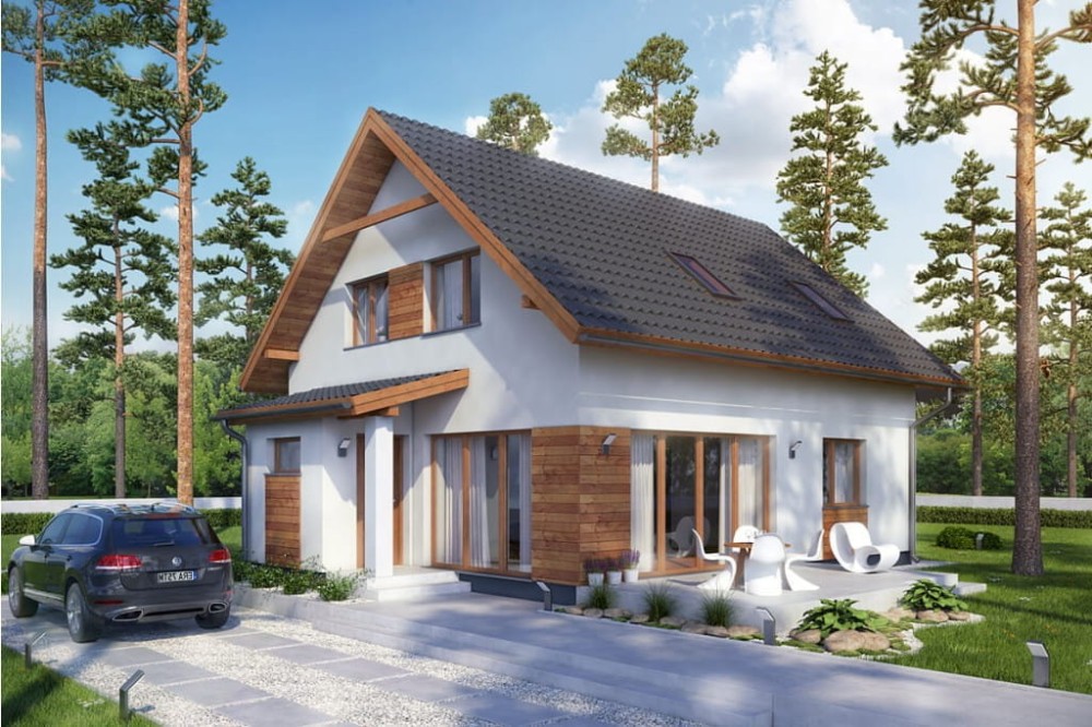 Projekt domu Kroplikowice 2 tech. L-6592 tech., parterowy z poddaszem mieszkalnym, bez podpiwniczenia, bez garażu-kolorystyka wersja 3
