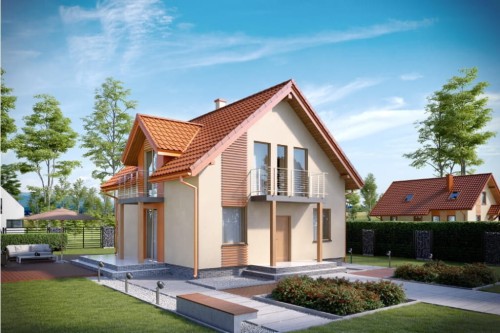 Projekt domu Borówkowice 2 tech. L-6539 tech., parterowy z poddaszem, bez garażu, niepodpiwniczony-kolorystyka wersja 2