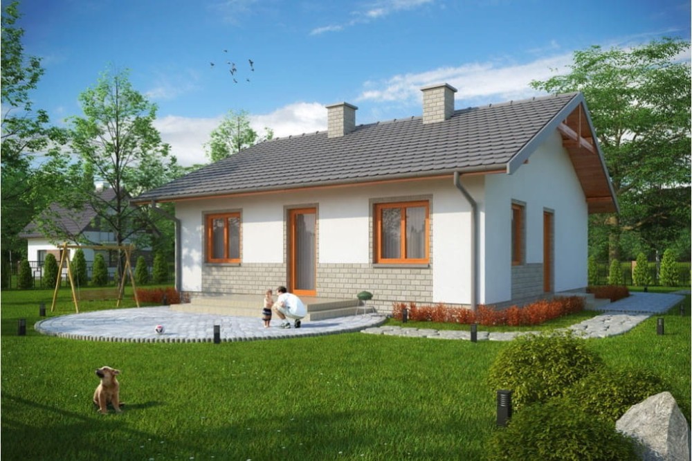 Projekt domu Potycz tech. L-6305 tech., parterowy, niepodpiwniczony, bez garażu-kolorystyka wersja 1