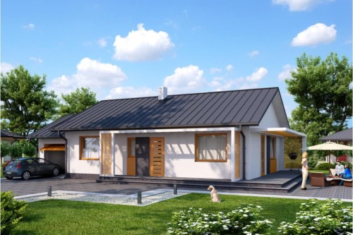 Projekt domu Słoneczniki 2 L-6570, parterowy z garażem, bez podpiwniczenia-kolorystyka wersja 2