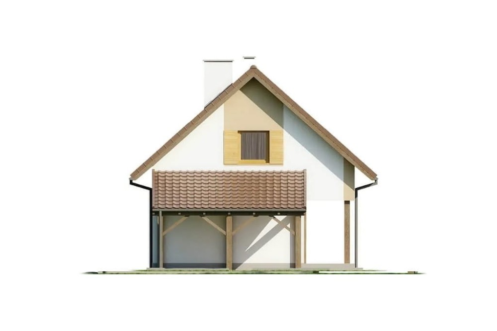 Projekt domu Niezabudka 2 L-6609, parterowy z wiatą, poddaszem mieszkalnym, bez podpiwniczenia -elewacja prawa