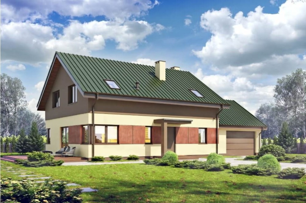 Projekt domu Gerberów 2 L-6612, parterowy z poddaszem użytkowym, garażem , bez podpiwniczenia-kolorystyka wersja 3