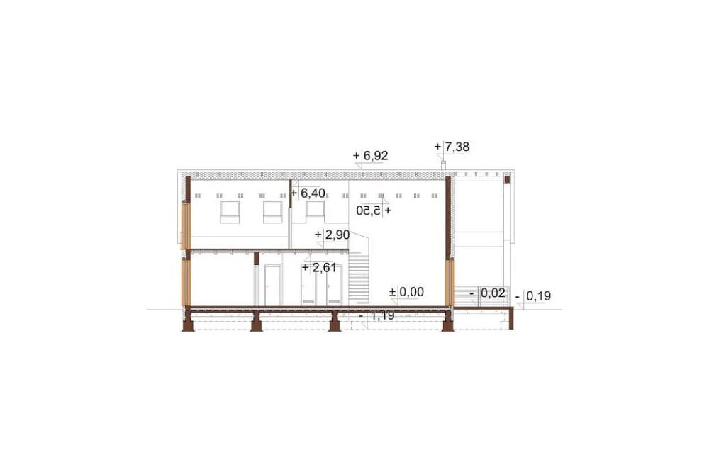 Projekt domu L-6638  - przekrój B-B