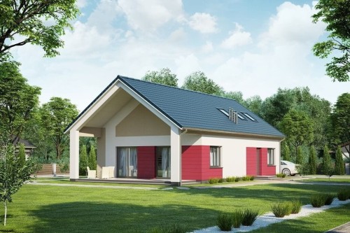 Projekt domu Traganek tech. DM-6638 tech.,jednorodzinny z poddaszem w postaci antresoli. Budynek bez podpiwniczenia, bez garażu-kolorystyka wersja 2