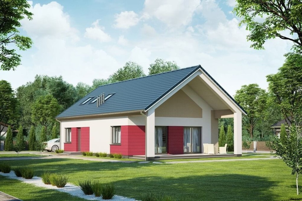 Projekt domu Traganek 2 tech. L-6638 tech.,jednorodzinny z poddaszem w postaci antresoli. Budynek bez podpiwniczenia, bez garażu-kolorystyka wersja 2