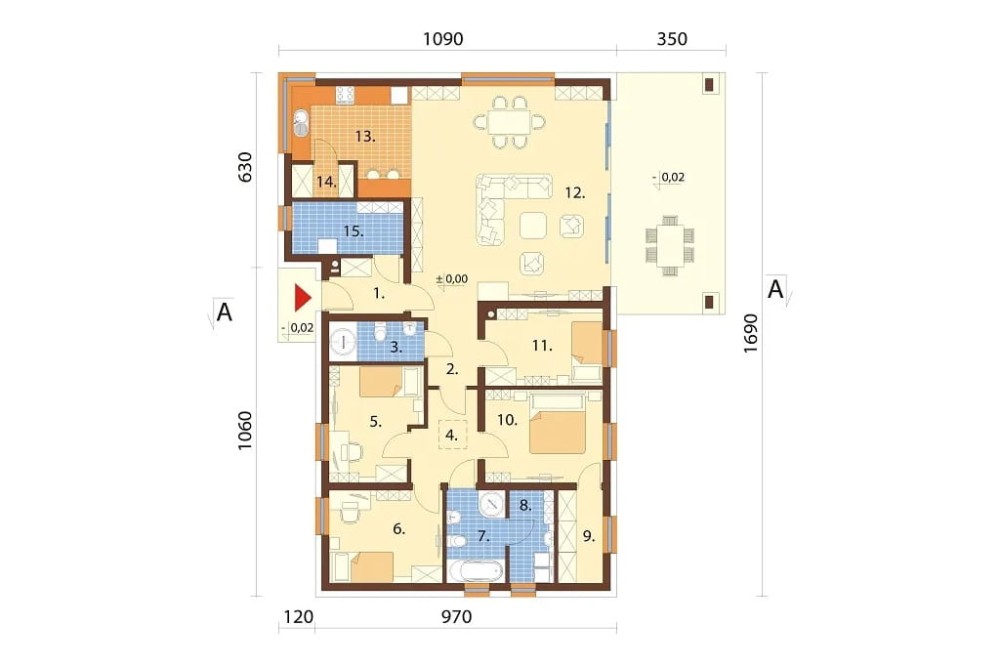 Projekt domu Ader 2 L-6701, parterowy, niepodpiwniczony, bez garażu - rzut parteru