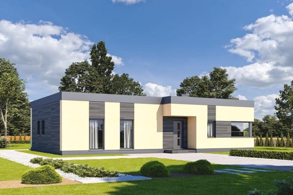 Projekt domu Ader DM-6701, parterowy, niepodpiwniczony, bez garażu - wizualizacja elewacji