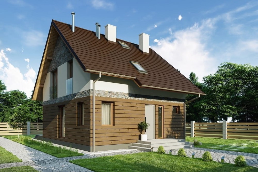 Projekt domu Fisolo 2 L-6791, parterowy z poddaszem użytkowym, niepodpiwniczony i bez garażu - wizualizacja elewacji