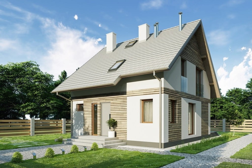 Projekt domu Fisolo tech. DM-6792 tech.,parterowy z poddaszem użytkowym, niepodpiwniczony i bez garażu-kolorystyka wersja 1