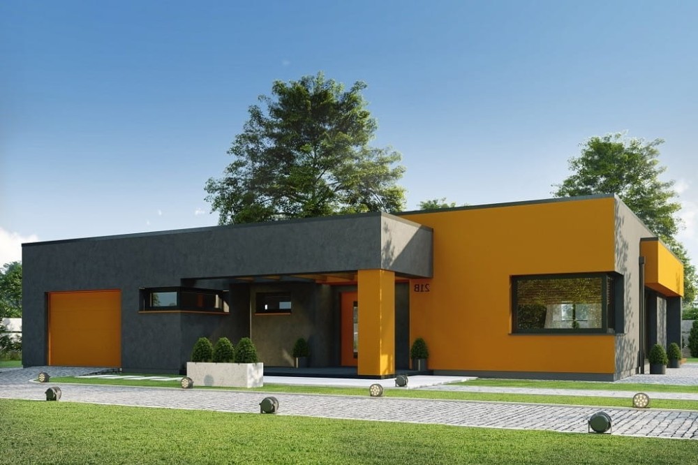 Projekt domu Oliwnik B2 tech. L-6621 B2 , parterowy, z garażem jednostanowiskowym, niepodpiwniczonym -kolorystyka wersja 2