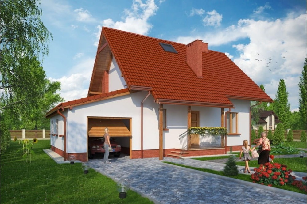 Projekt domu Sosnowa C L-6190 C, parterowy z poddaszem mieszkalnym, bez podpiwniczenia z garażem-kolorystyka wersja 1