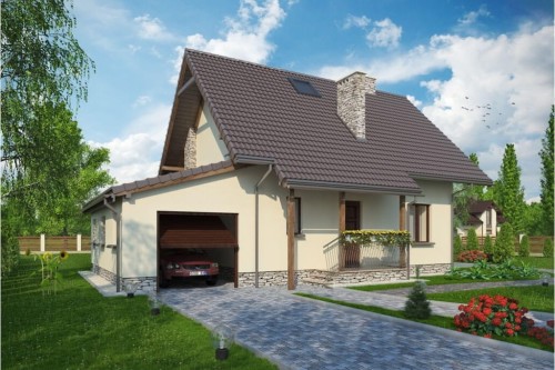 Projekt domu Sosnowa C L-6190 C, parterowy z poddaszem mieszkalnym, bez podpiwniczenia z garażem-kolorystyka wersja 2