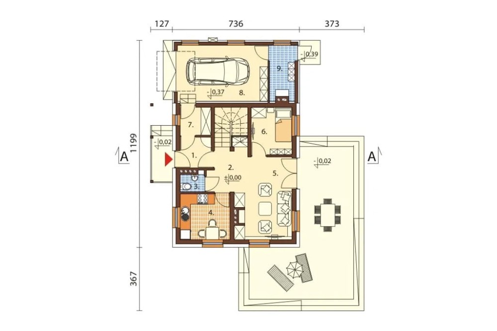 Projekt domu Sosnowa C L-6190 C, parterowy z poddaszem mieszkalnym, bez podpiwniczenia z garażem -rzut parteru