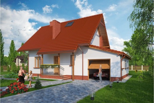 Projekt domu Turowice C tech. DM-6190 C tech., parterowy z poddaszem mieszkalnym, bez podpiwniczenia z garażem-kolorystyka wersja 1