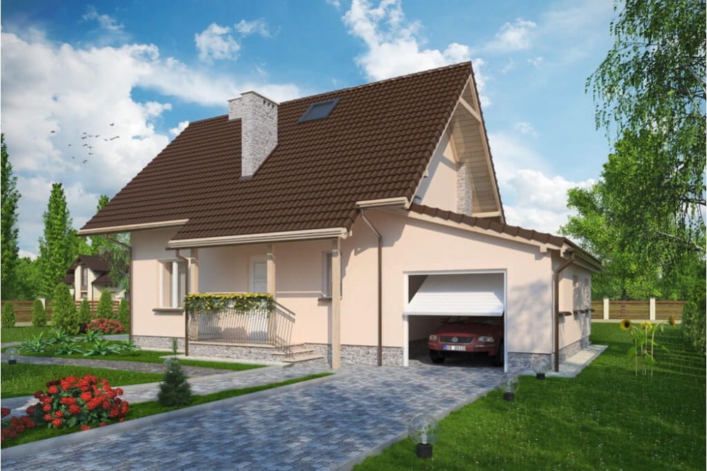 Projekt domu Turowice C tech. DM-6190 C tech., parterowy z poddaszem mieszkalnym, bez podpiwniczenia z garażem-kolorystyka wersja 4