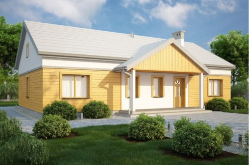 Projekt domu Oczarów tech. DM-6591 tech., parterowy, jednorodzinny, tradycyjny, bez garażu, bez podpiwniczenia - kolorystyka wersja 1