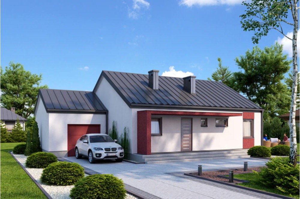 Projekt domu Słowicze N tech. DM-5538 N tech., parterowego, jednorodzinnego, nowoczesnego, z garażem, bez podpiwniczenia - kolorystyka wersja 3