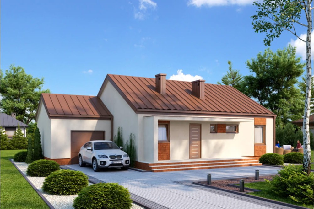 Projekt domu Słowicze N tech. DM-5538 N tech., parterowego, jednorodzinnego, nowoczesnego, z garażem, bez podpiwniczenia - kolorystyka wersja 4