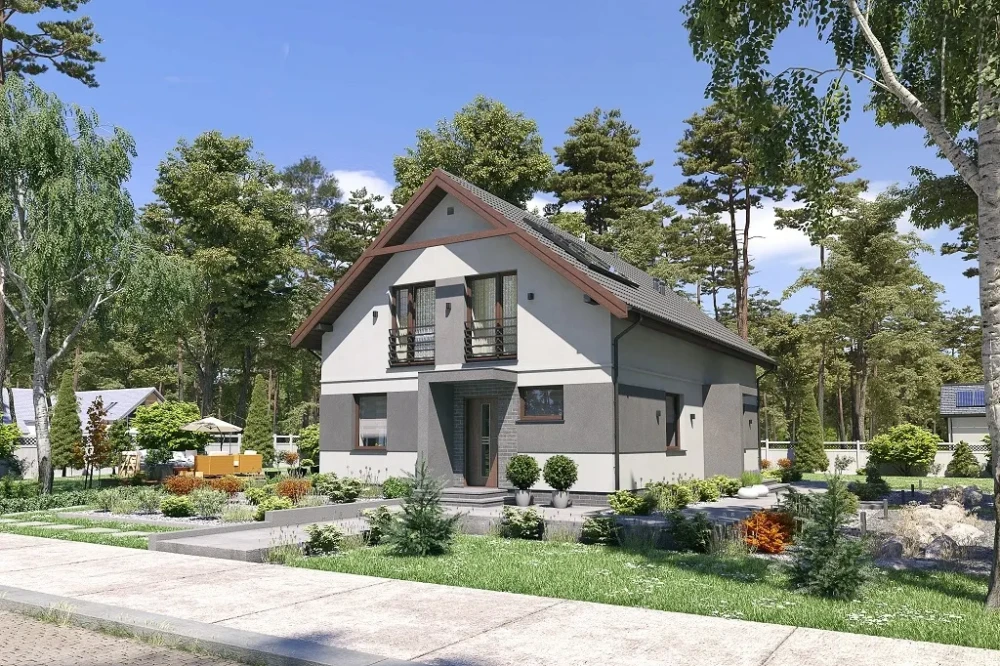Projekt domu Favianis tech. DM-6713 tech., dwulokalowy, parterowy z poddaszem użytkowym, niepodpiwniczony, bez garażu - kolorystyka wersja 4