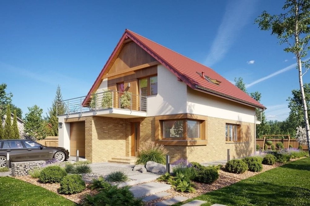 Projekt domu Dawidia 2 L-6663, parterowy z poddaszem użytkowym i garażem jednostanowiskowym - wizualizacja elewacji