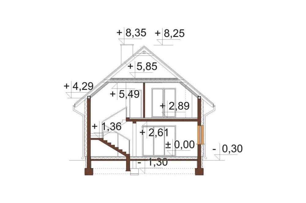 Projekt domu Dawidia 2 L-6663, parterowy z poddaszem użytkowym i garażem jednostanowiskowym - przekrój A-A