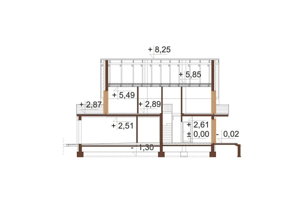 Projekt domu Dawidia 2 L-6663, parterowy z poddaszem użytkowym i garażem jednostanowiskowym - przekrój B-B