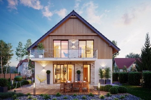 Projekt domu Dawidia 2 L-6663, parterowy z poddaszem użytkowym i garażem jednostanowiskowym - wizualizacja elewacji