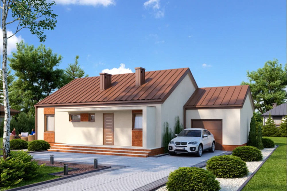 Projekt domu Domaszków N tech. L-5538 N tech., parterowy, jednorodzinny, z garażem, bez podpiwniczenia-kolorystyka wersja 4