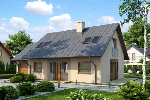 Projekt domu Brochocinek 2 L-6515, parterowy z garażem, poddaszem mieszkalnym, bez podpiwniczenia - wizualizacja elewacji