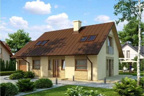 Projekt domu Brochocinek 2 L-6515, parterowy z garażem, poddaszem mieszkalnym, bez podpiwniczenia - wizualizacja elewacji