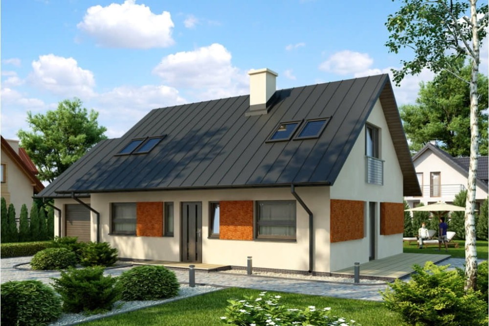 Projekt domu Brochocinek 2 L-6515, parterowy z garażem, poddaszem mieszkalnym, bez podpiwniczenia - wizualizacja elewacji