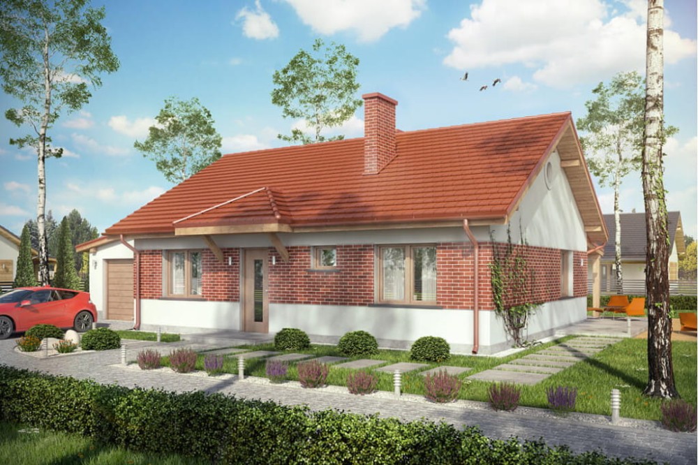 Projekt domu Roglice tech. DM-6546 tech., parterowy, jednorodzinny, tradycyjny, z garażem, bez podpiwniczenia - kolorystyka wersja 4