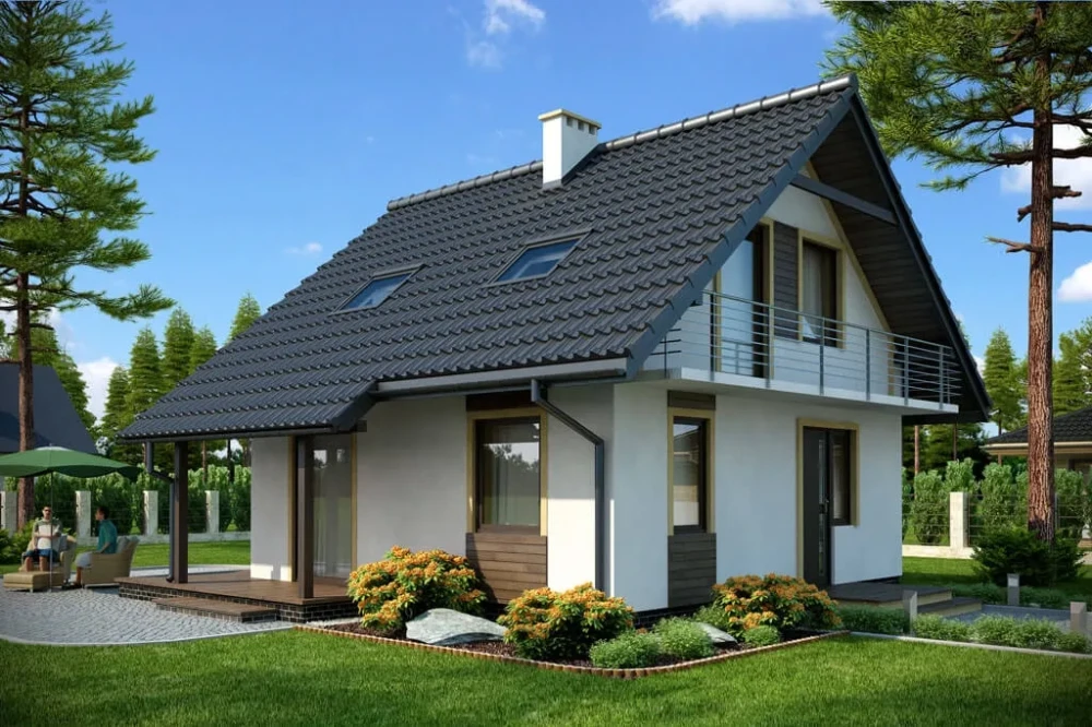 Projekt domu Prądnik tech. DM-6143 tech., parterowy z poddaszem mieszkalnym, częściowo podpiwniczony - kolorystyka wersja 4