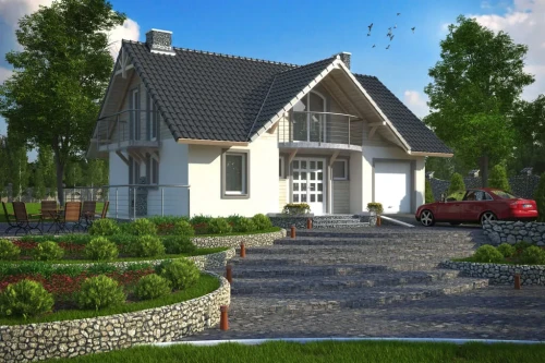 Projekt domu Lasocin tech. DM-6256 tech., parterowy z poddaszem mieszkalnym, z garażem - kolorystyka wersja 1