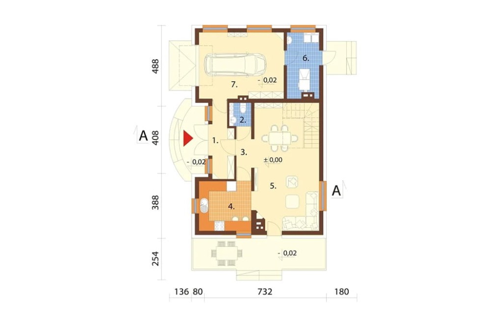 Projekt domu Sadogóra C L-6256 C, parterowy z poddaszem użytkowym, z garażem jednostanowiskowym, niepodpiwniczony-rzut parteru