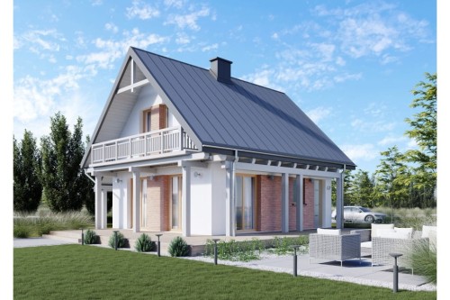 Projekt domu Biforis DM-6700, parterowy z poddaszem użytkowym, niepodpiwniczony i bez garażu - wizualizacja elewacji