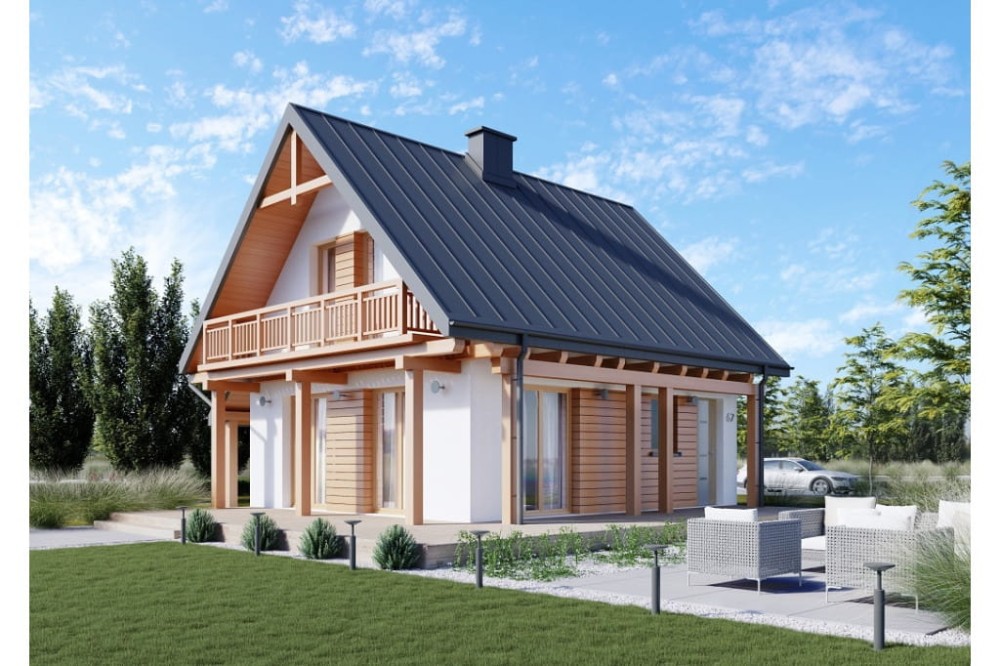 Projekt domu Biforis tech. DM-6700 tech., parterowy z poddaszem użytkowym, niepodpiwniczony i bez garażu - kolorystyka wersja 4