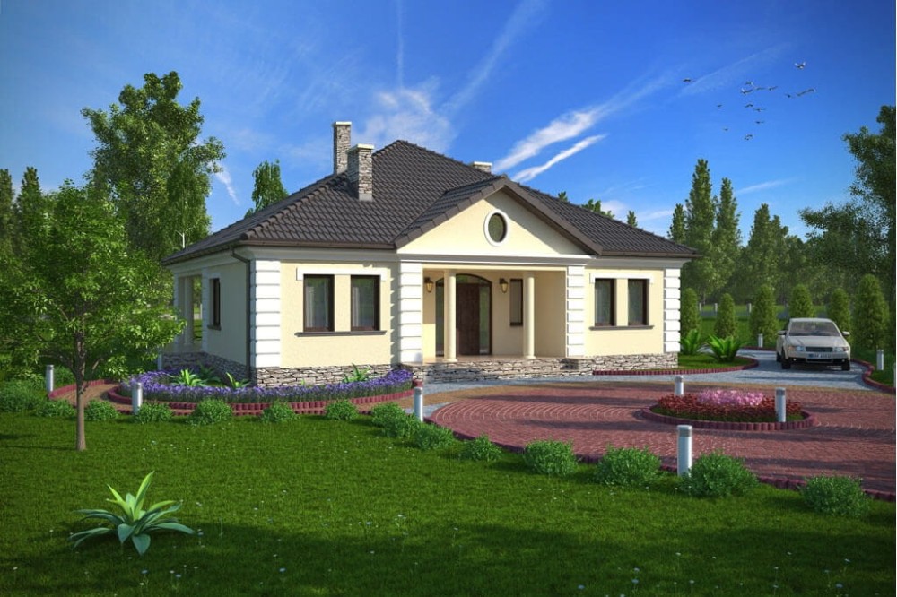 Projekt domu Jadwinów tech. DM-6303 tech., parterowy, bez podpiwniczenia, bez garażu-kolorystyka wersja 2
