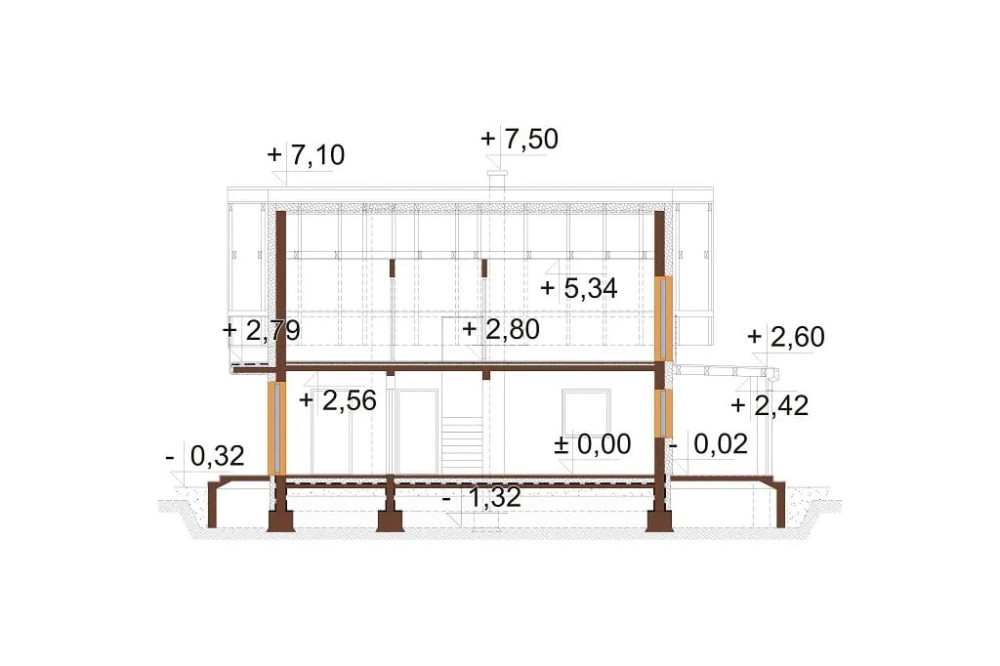 Projekt domu Carcaso 2 L-6720, parterowy z poddaszem użytkowym, niepodpiwniczony i bez garażu - przekrój B-B