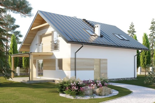 Projekt domu Carcaso DM-6720, parterowy z poddaszem użytkowym, niepodpiwniczony i bez garażu - wizualizacja elewacji