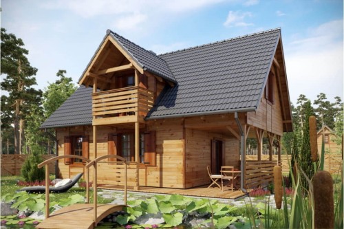 Projekt domu Szczawnica L-6152, parterowy z poddaszem mieszkalnym, bez podpiwniczenia-kolorystyka wersja 1