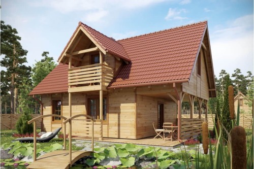 Projekt domu Szczawnica L-6152, parterowy z poddaszem mieszkalnym, bez podpiwniczenia-kolorystyka wersja 2