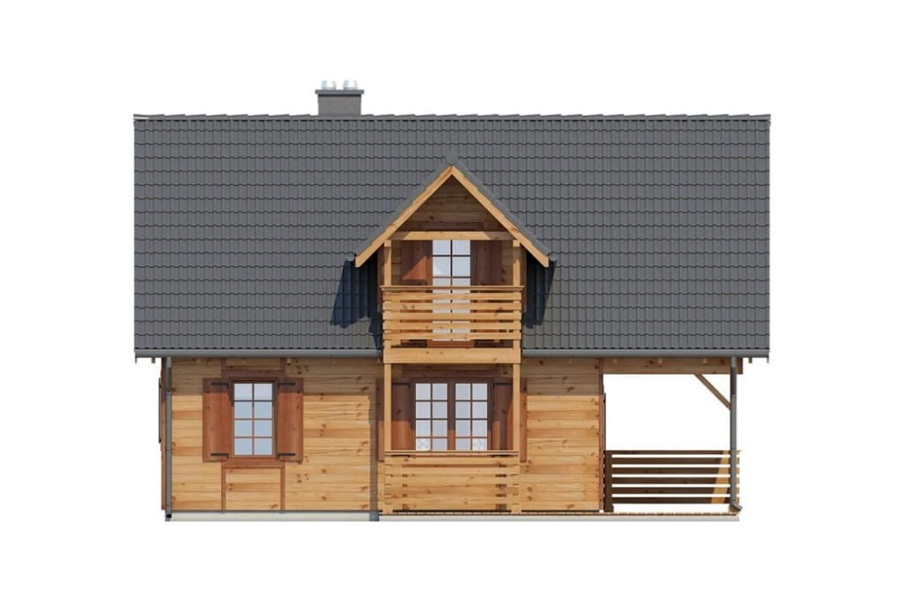 Projekt domu Szczawnica L-6152, parterowy z poddaszem mieszkalnym, bez podpiwniczenia- elewacja prawa